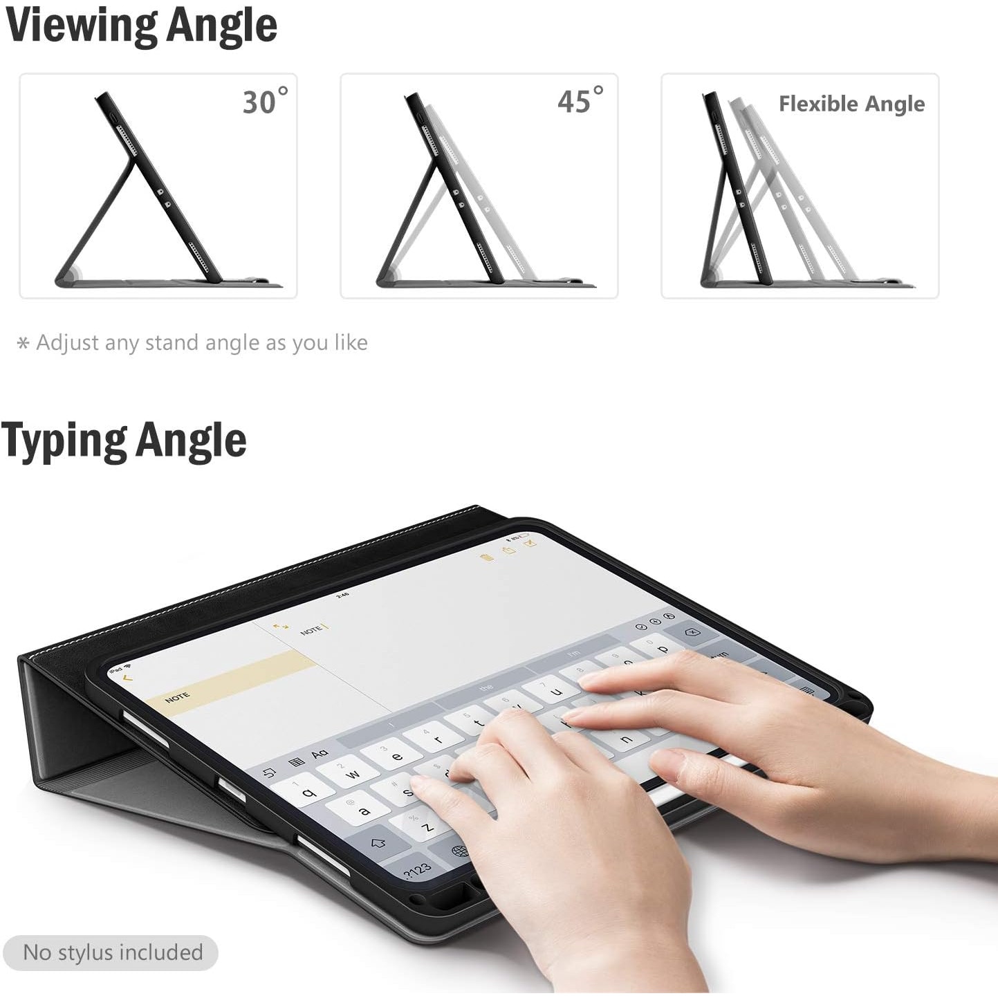 Husa pentru tableta iPad Pro 11” (2021/2020, Generatia 2) – Compatibila cu Apple Pencil, Spate TPU Flexibil, Functie Auto Sleep/Wake, Unghiuri Reglabile pentru Tastare si Vizualizare, Neagra