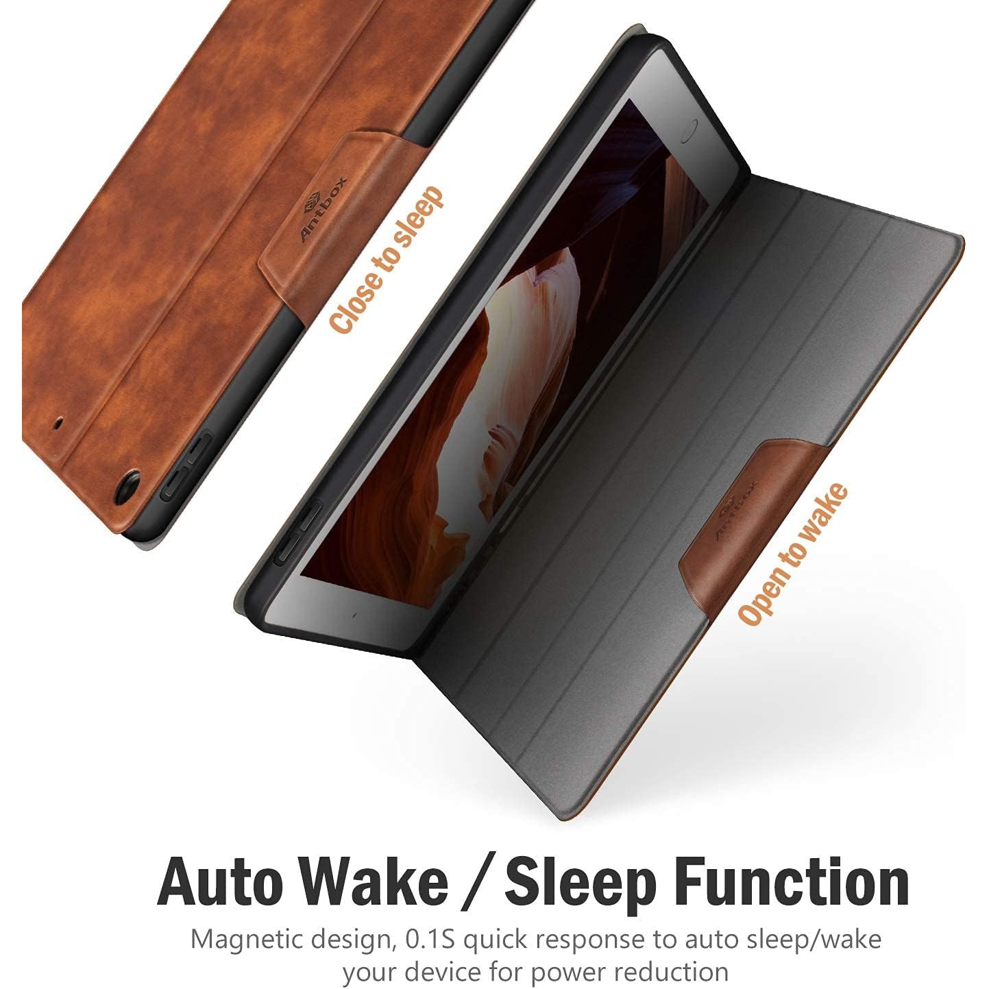 Husa pentru tableta iPad 10.2” (Generatiile 9/8/7) – Suport Apple Pencil, Spate TPU Flexibil, Functie Auto Sleep/Wake, Stand Ergonomic pentru Tastare si Vizionare, Maro