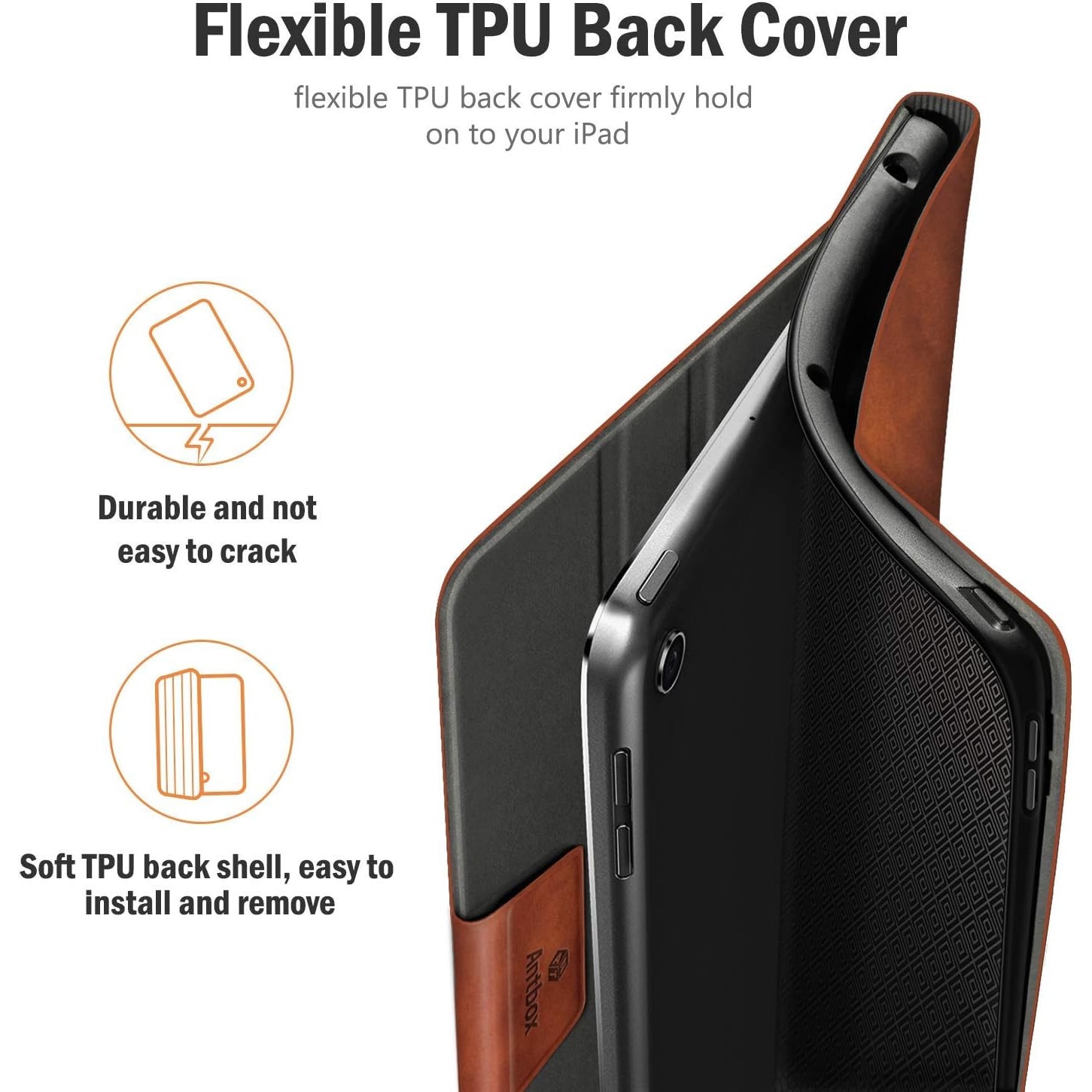 Husa pentru tableta iPad 10.2” (Generatiile 9/8/7) – Suport Apple Pencil, Spate TPU Flexibil, Functie Auto Sleep/Wake, Stand Ergonomic pentru Tastare si Vizionare, Maro