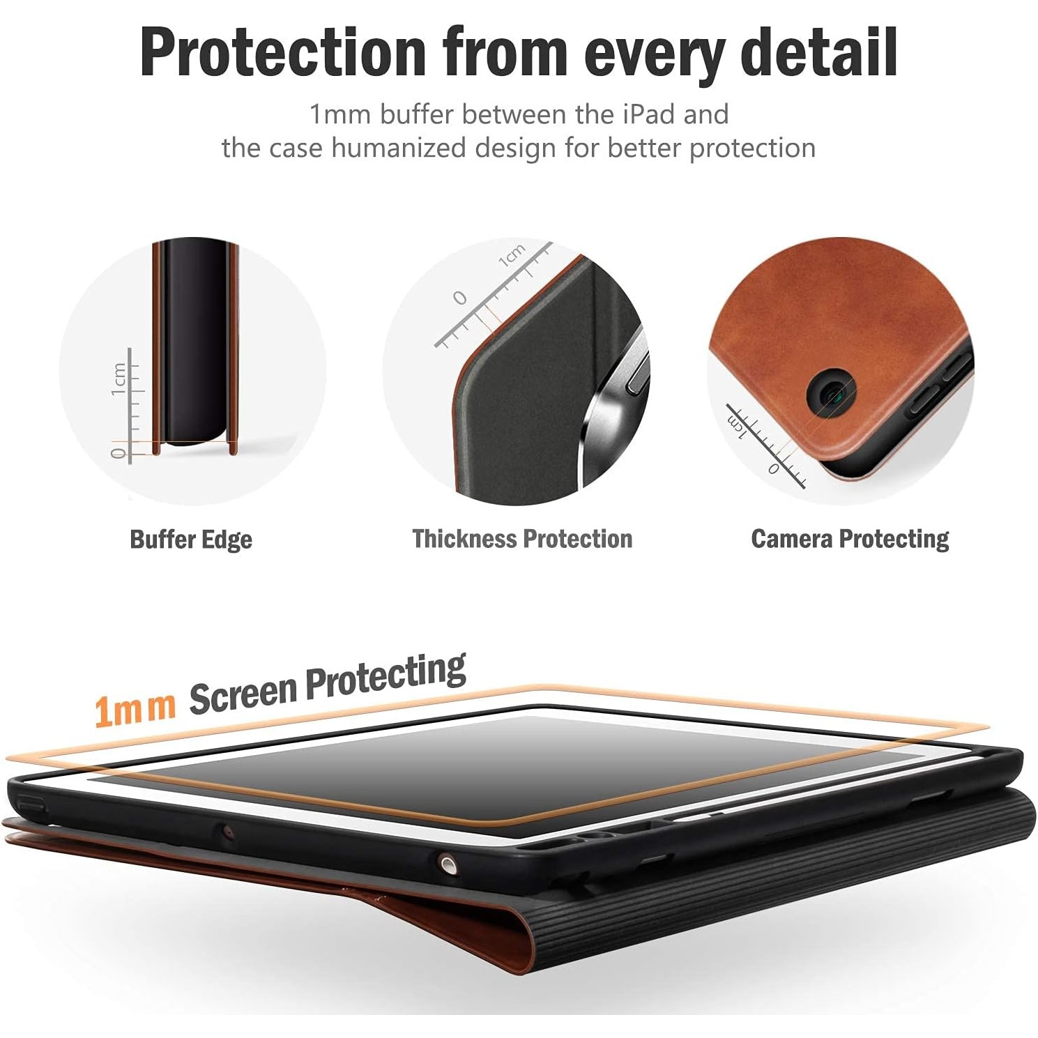 Husa pentru tableta iPad 10.2” (Generatiile 9/8/7) – Suport Apple Pencil, Spate TPU Flexibil, Functie Auto Sleep/Wake, Stand Ergonomic pentru Tastare si Vizionare, Maro