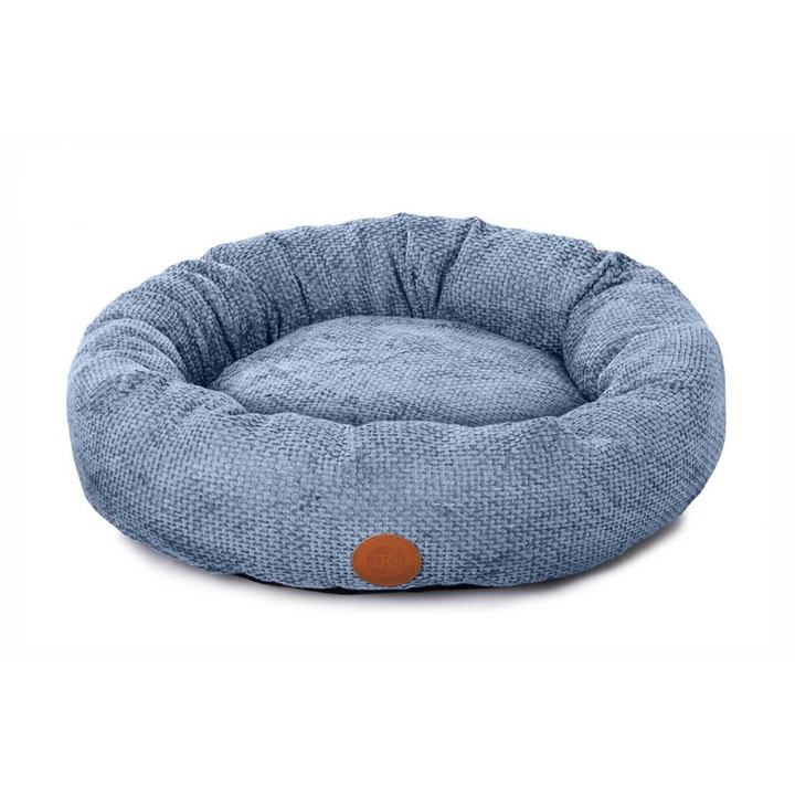 Patut Rotund Yuta pentru Caini, Material Moale, Albastru, Caine Mic Mediu, JK - 60x16h cm, Antiderapant, Pufos si Confortabil