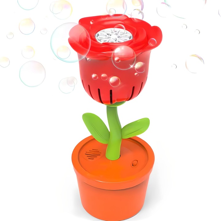 Automatikus szappanbuborék-készítő, zenével és fényekkel, újratölthető, rózsa virág mintával, hordozható játék gyerekeknek, bulikba és kültéri játékokhoz