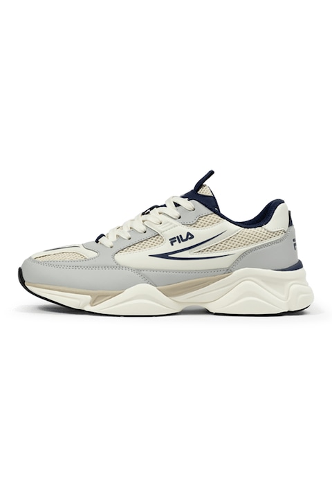 Fila, Pantofi sport wedge cu insertii din plasa, Alb fildes/Gri deschis/Bleumarin