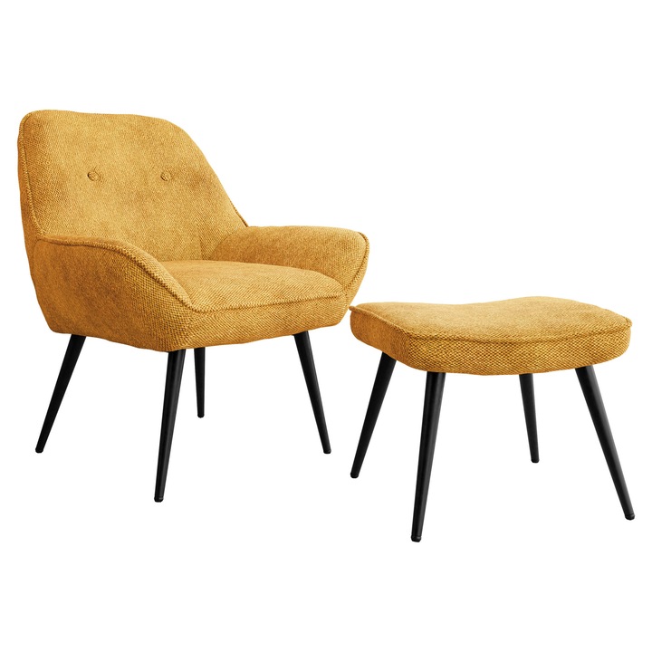 Fotoliu Pihrepo 809B + Puf, MIRJAN 24, galben, 89x73x73 cm