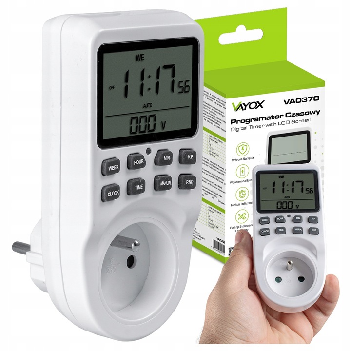 Таймер за контакт Vayox VA0370, 20 програми, LCD екран, бял