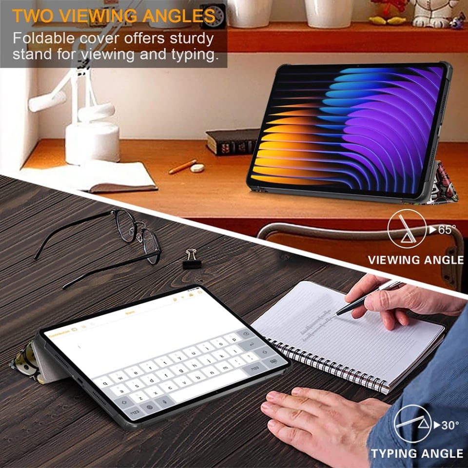 Husa tableta pentru Xiaomi Pad 7 / 7 Pro, SKYDDAR INNOVATION, cu suport Multi-Unghi si functie Sleep/Wake, FoldPro, Galaxy, set cu sticker