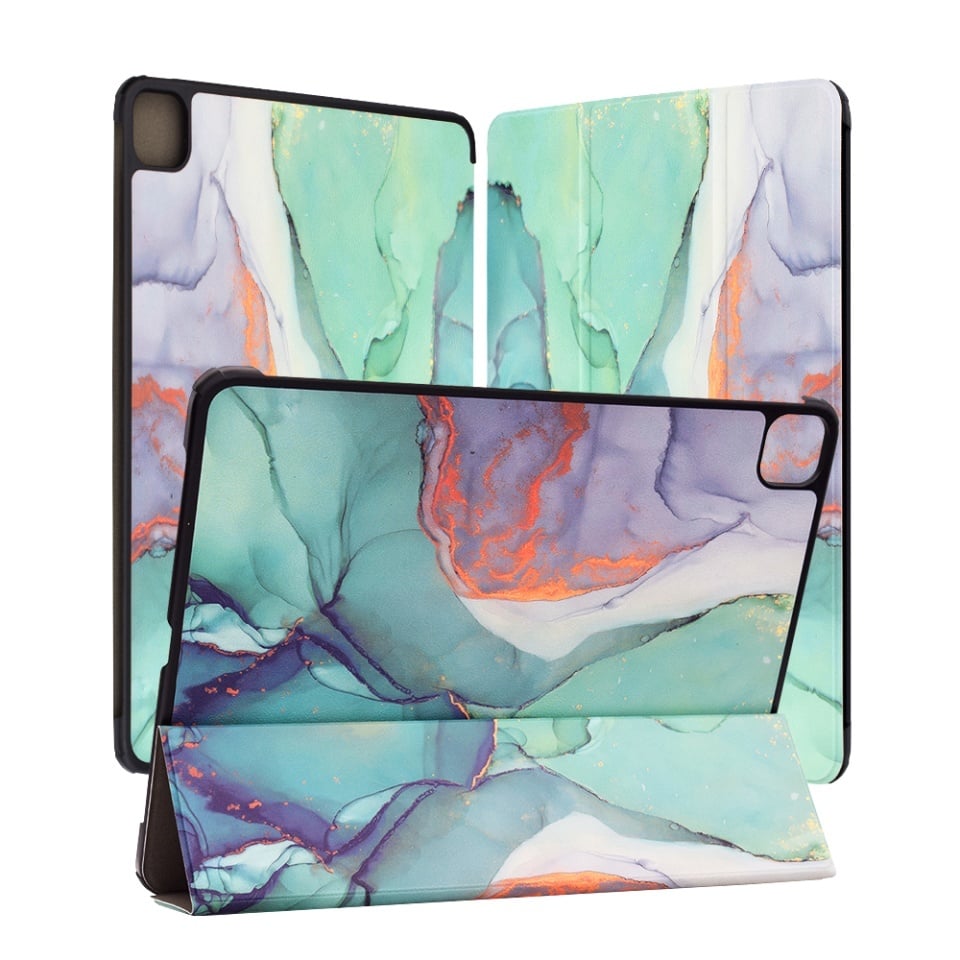 Husa tableta pentru iPad Pro 13 (2024), SKYDDAR INNOVATION, cu suport Multi-Unghi si functie Sleep/Wake, FoldPro, Green time, set cu sticker
