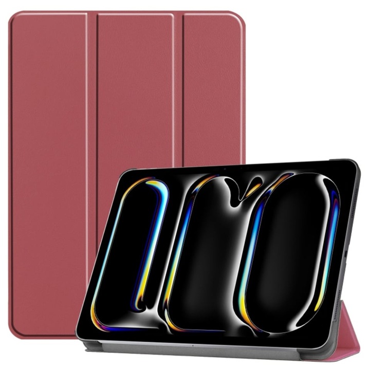 Husa tableta pentru iPad Pro 11 (2024), SKYDDAR INNOVATION, cu suport Multi-Unghi si functie Sleep/Wake, FoldPro, Rosu, set cu sticker