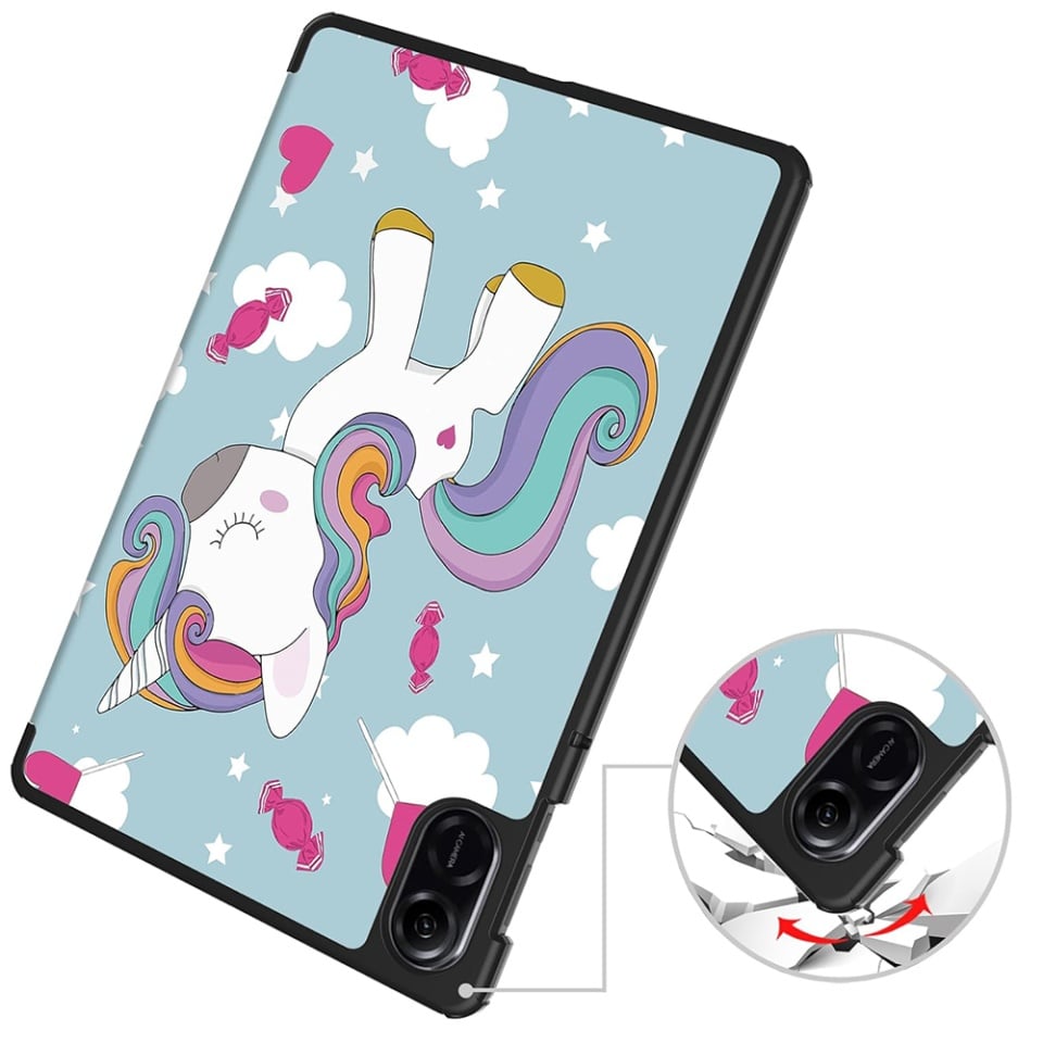 Husa tableta pentru Honor Pad X9 / X8 Pro, SKYDDAR INNOVATION, cu suport Multi-Unghi si functie Sleep/Wake, FoldPro, Unicorn, set cu sticker