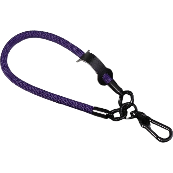 Cordon pentru telefon, tip incheietura, 30cm, inchizatoare metalica rezistenta, carlig lateral, nylon, Violet