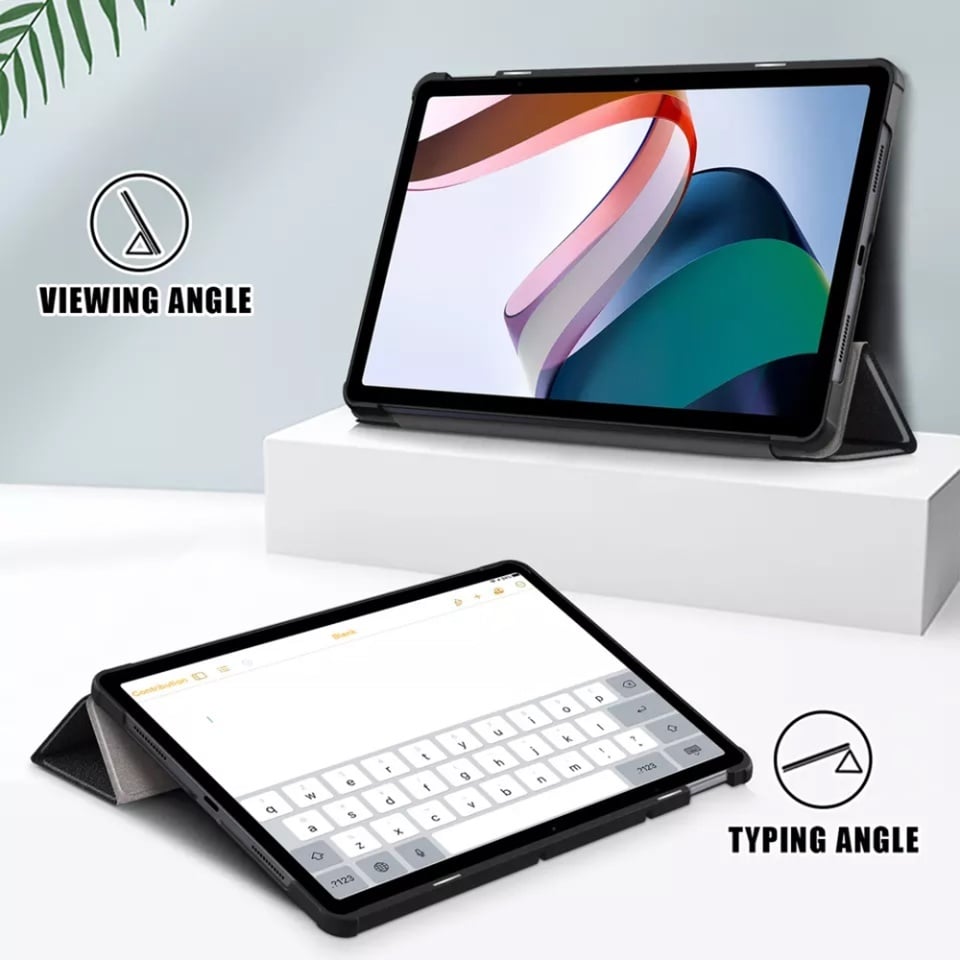 Husa tableta pentru Xiaomi Redmi Pad, SKYDDAR INNOVATION, cu suport Multi-Unghi si functie Sleep/Wake, FoldPro, Rosu, set cu sticker