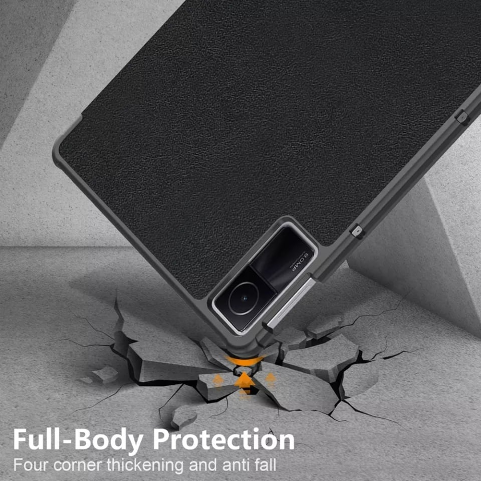 Husa tableta pentru Xiaomi Redmi Pad, SKYDDAR INNOVATION, cu suport Multi-Unghi si functie Sleep/Wake, FoldPro, Rosu, set cu sticker