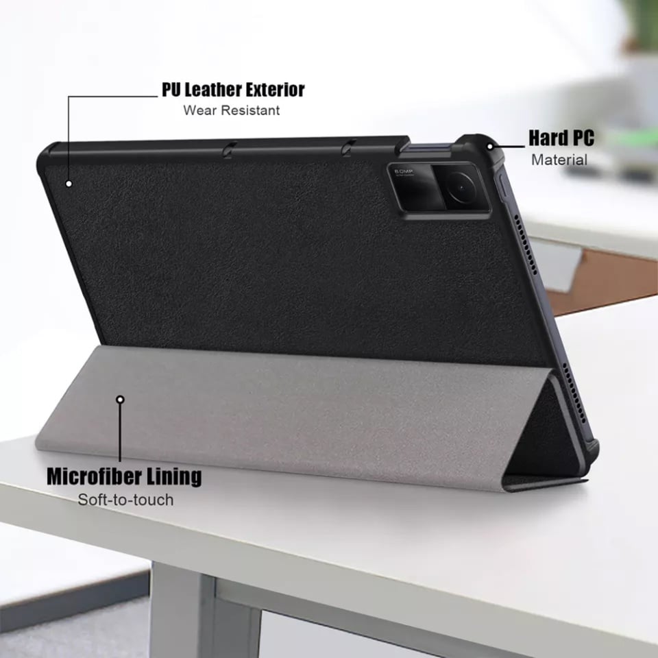 Husa tableta pentru Xiaomi Redmi Pad, SKYDDAR INNOVATION, cu suport Multi-Unghi si functie Sleep/Wake, FoldPro, Rosu, set cu sticker