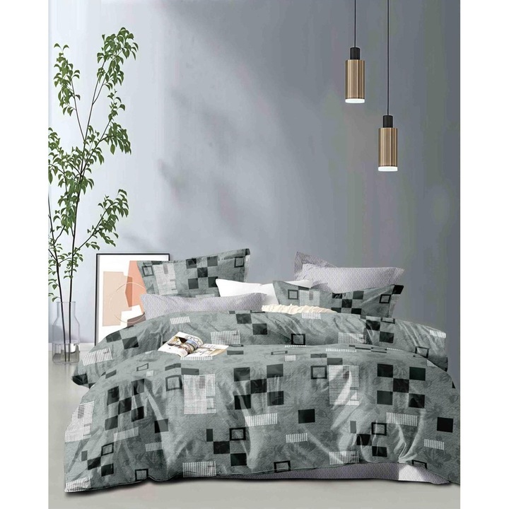 Set Lenjerie CHIRASO, FINET Premium, 6 piese: Cearceaf Clasic 230x240 cm, Husa Pilota 200x230 cm, 4 Fete de Perna, gri