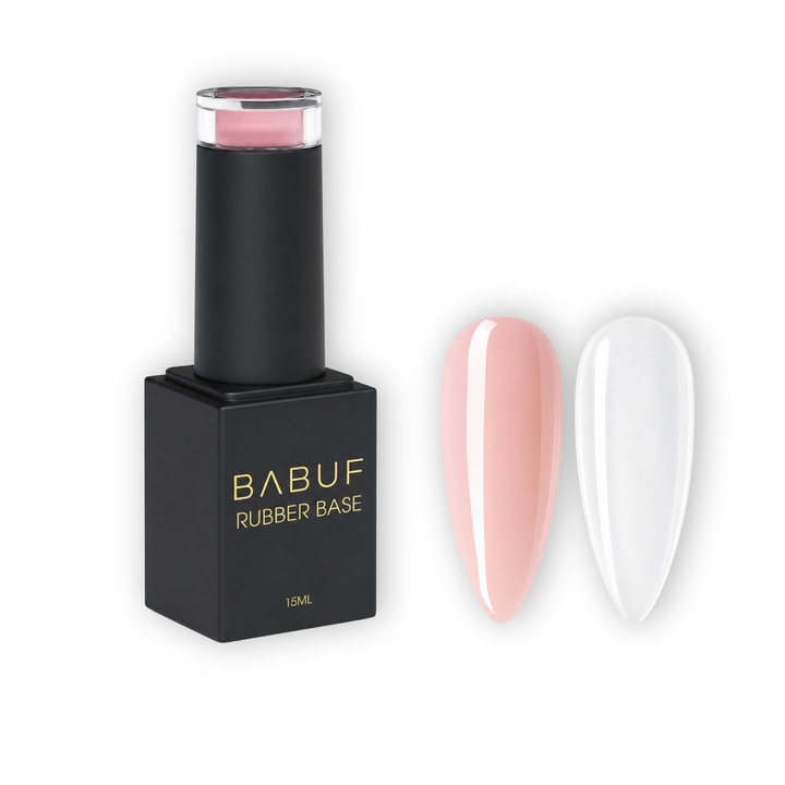 Baza Rubber BABUF, Peach Glow, RB13, 15 ml, autonivelanta, roz-piersica, pentru intarirea unghiei naturale si apex soft