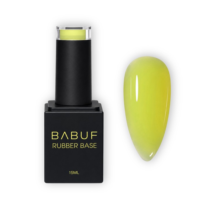 Baza Rubber BABUF, autonivelanta, Lime Yellow Glow Lemonade, RB20, aderenta ridicata, pentru intarire si apex soft, 15 ml