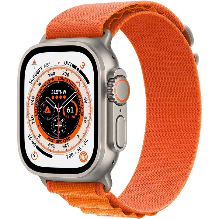 Curea Alpine Loop Portocalie compatibila Apple Watch Ultra/Series 1–10/SE, nailon rezistent, unisex, 42–49 mm