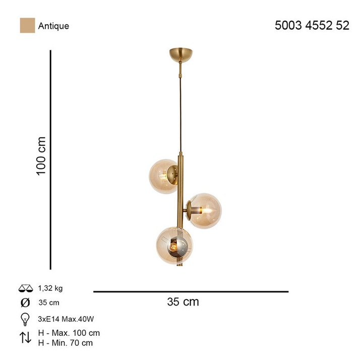 Lustra HubRom, SZEPTEMBER 5003-4552-52 35x35xHmax100 cm 3xE14-40W Antik