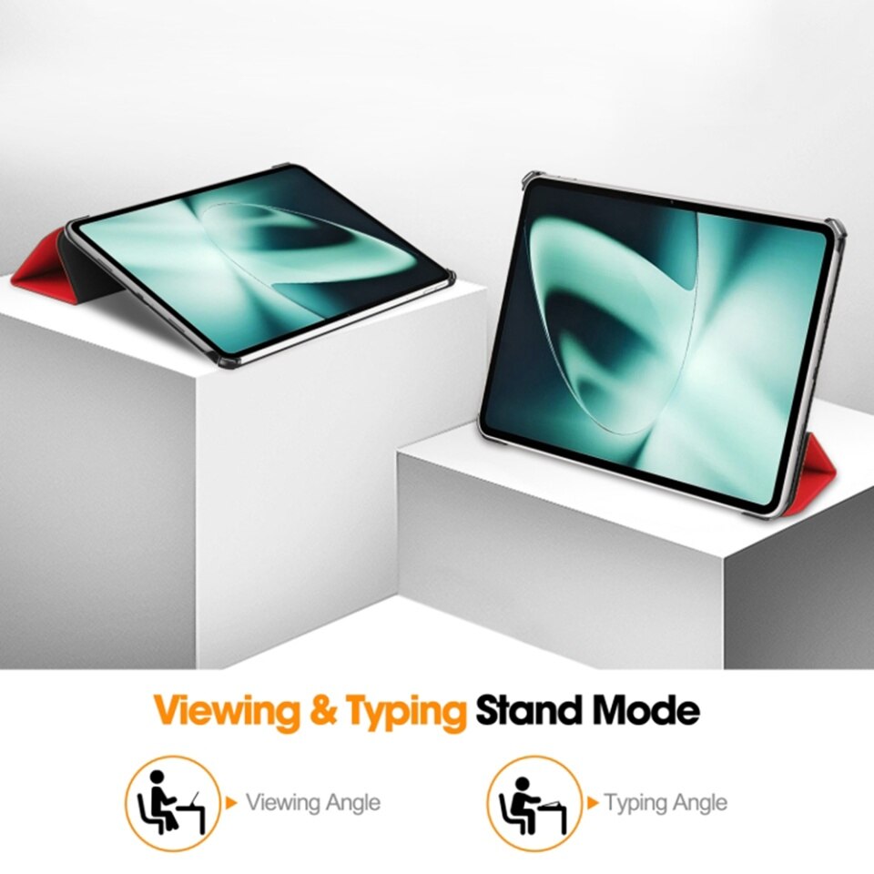 Husa tableta pentru OnePlus Pad, SKYDDAR INNOVATION, cu suport Multi-Unghi si functie Sleep/Wake, FoldPro, Rosu, set cu sticker