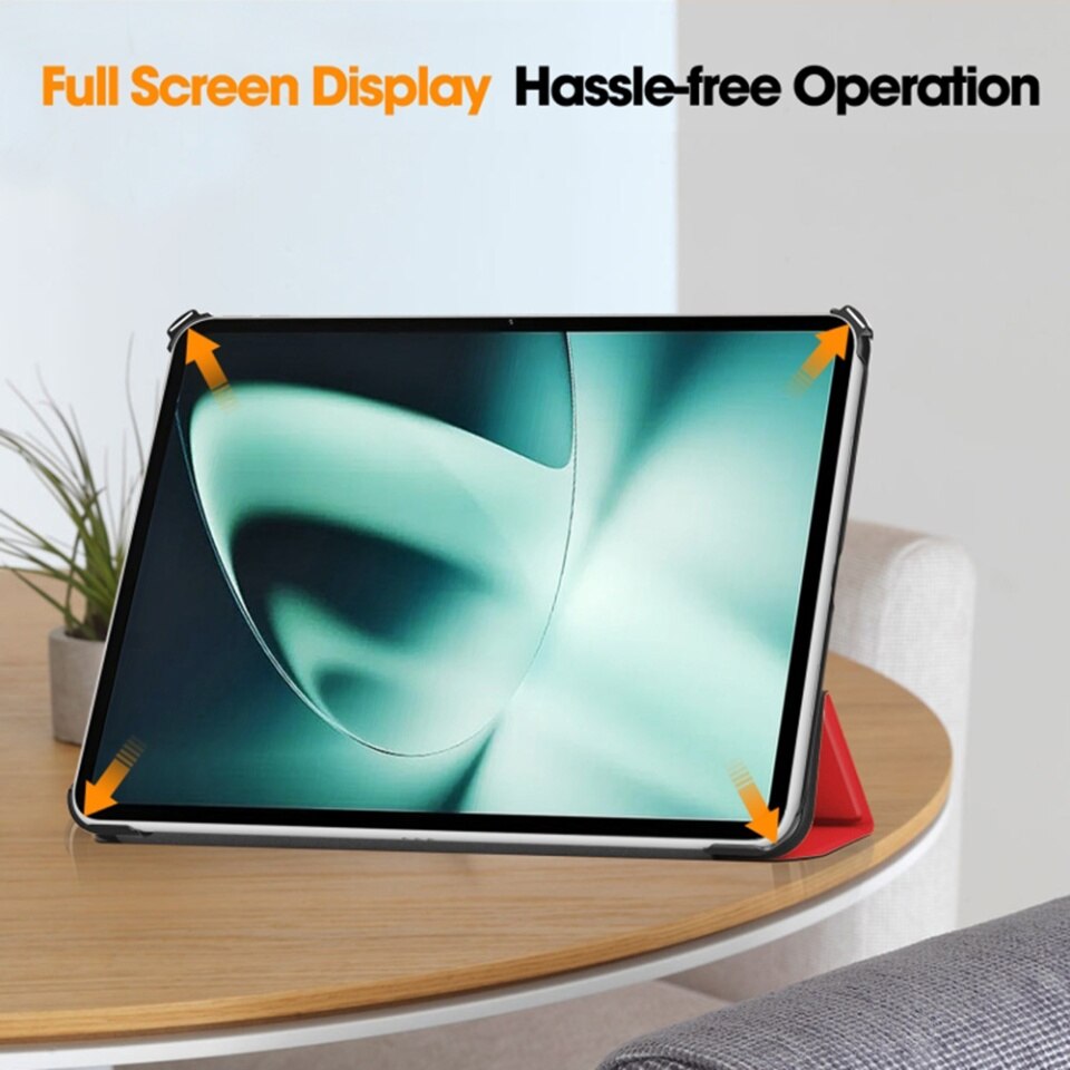Husa tableta pentru OnePlus Pad, SKYDDAR INNOVATION, cu suport Multi-Unghi si functie Sleep/Wake, FoldPro, Rosu, set cu sticker
