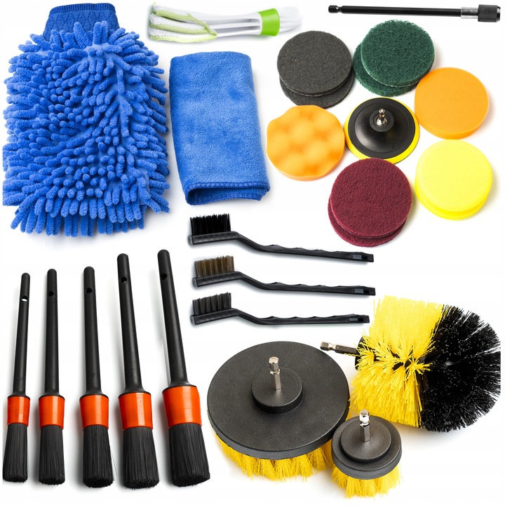 Set De Perii Pentru Curatare, Versatilitate 5 Pensule Pentru Detalii, Unelte Speciale Pentru Roti 3 Perii Mini Pentru Roti, Accesorii Profesionale Pentru Interior 2 Bureti Cu Doua Fete, Lungimea Perilor 21-25 Cm