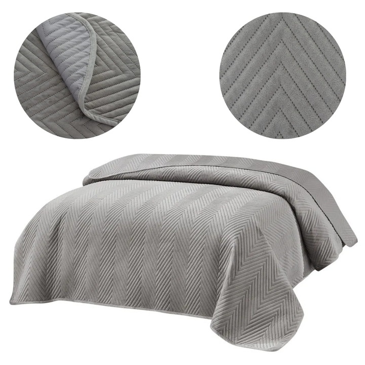 Декоративно одеяло за легло, релефен велур, 170 см x 210 см, сертифициран по Oeko-Tex Standard 100, сив