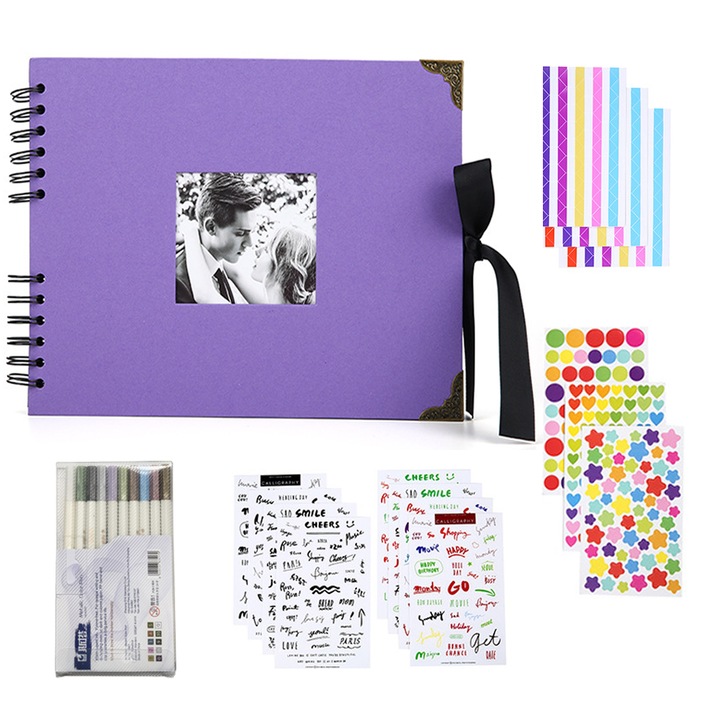 Album foto DIY cu accesorii, 80 de fotografii, husa foto, 290 x 215 mm, violet