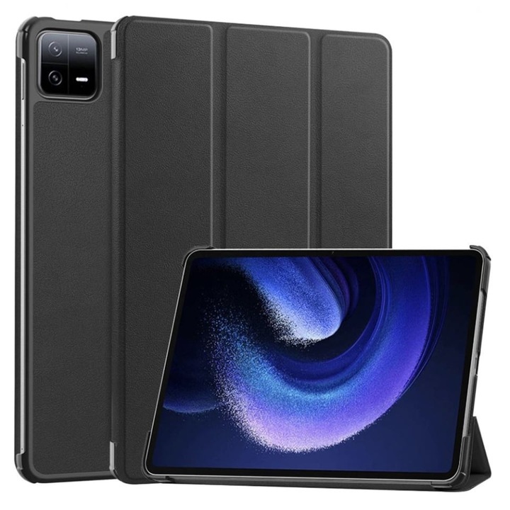Husa tableta pentru Xiaomi Pad 6 / Pad 6 Pro, SKYDDAR INNOVATION, cu suport Multi-Unghi si functie Sleep/Wake, FoldPro, Negru, set cu sticker