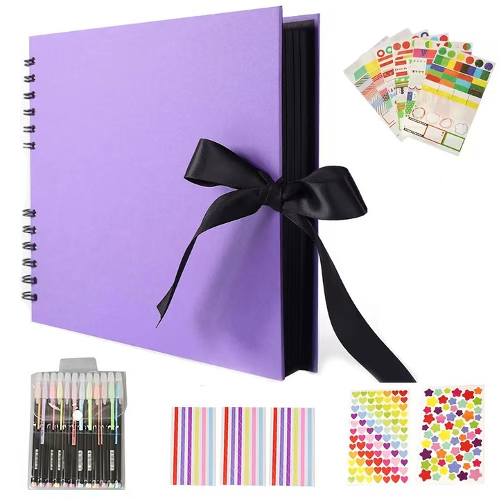 Album foto DIY cu accesorii, 80 de fotografii, violet, 305 x 215 mm