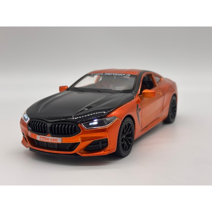Automacheta BMW M8 Competition – 20 cm, Sunete si Lumini, Elemente Mobile - Portocaliu