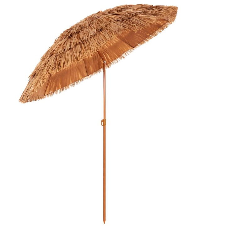 Сгъваем хавайски плажен чадър, с регулируема височина и ъгъл, метална конструкция, 160 см, кафяв