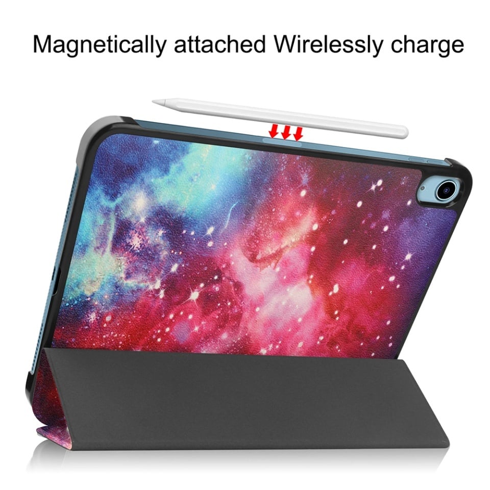 Husa tableta pentru iPad 10 (2022) 10.9 / 11 (2025), SKYDDAR INNOVATION, cu suport Multi-Unghi si functie Sleep/Wake, FoldPro, Galaxy, set cu sticker