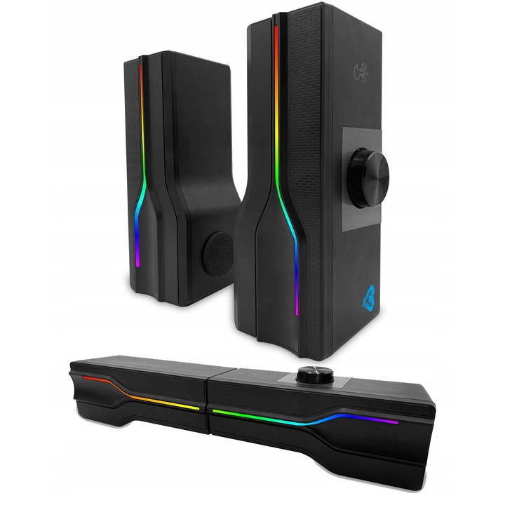 Boxe PC, MT3175, 2.0, 8W, RGB, 85x195x75mm / 380x85x75mm, set