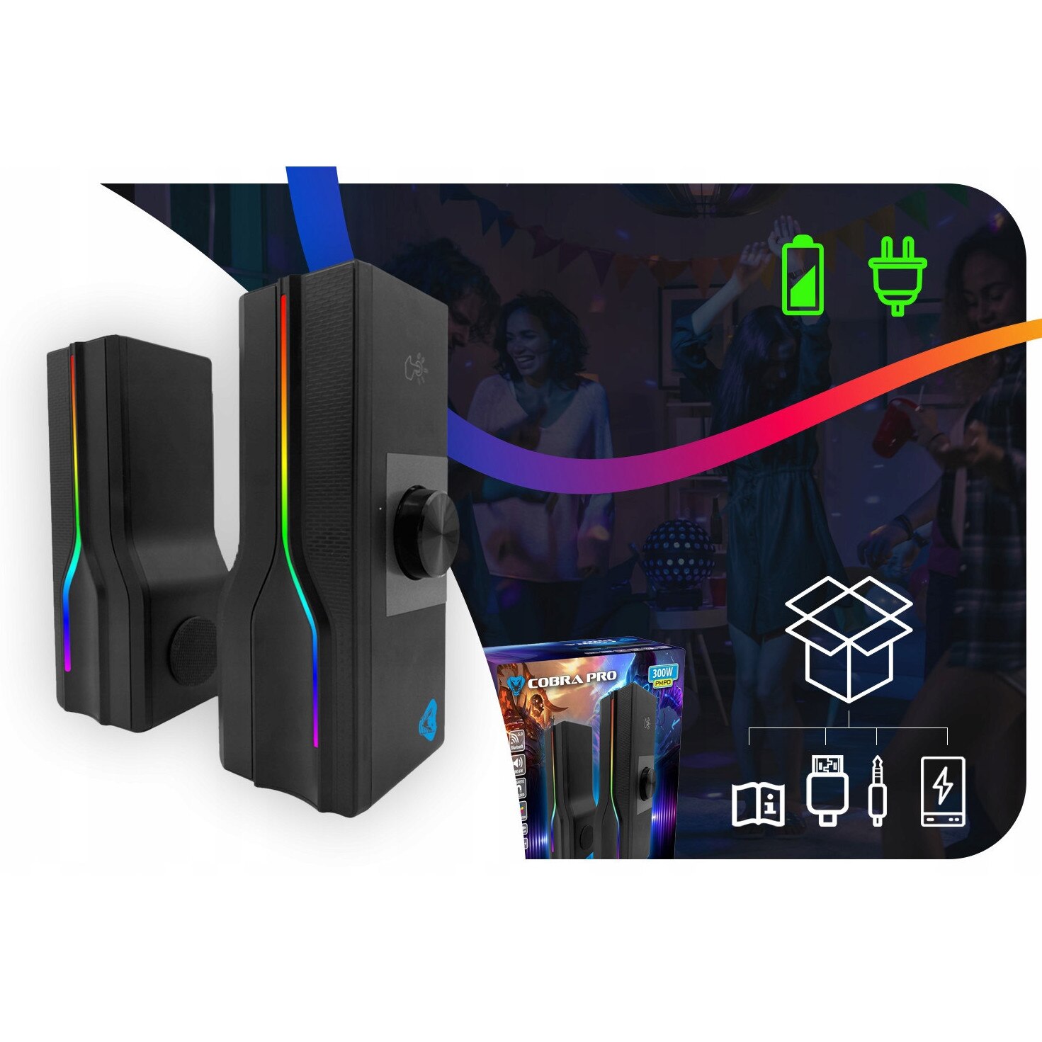 Boxe PC, MT3175, 2.0, 8W, RGB, 85x195x75mm / 380x85x75mm, set - eMAG.ro