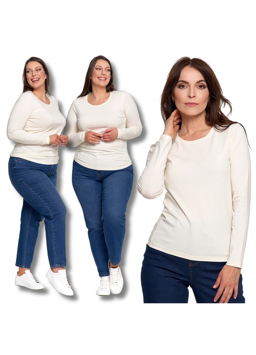 Bluza dama, Moraj, slim basic, crem, bumbac cu elastan