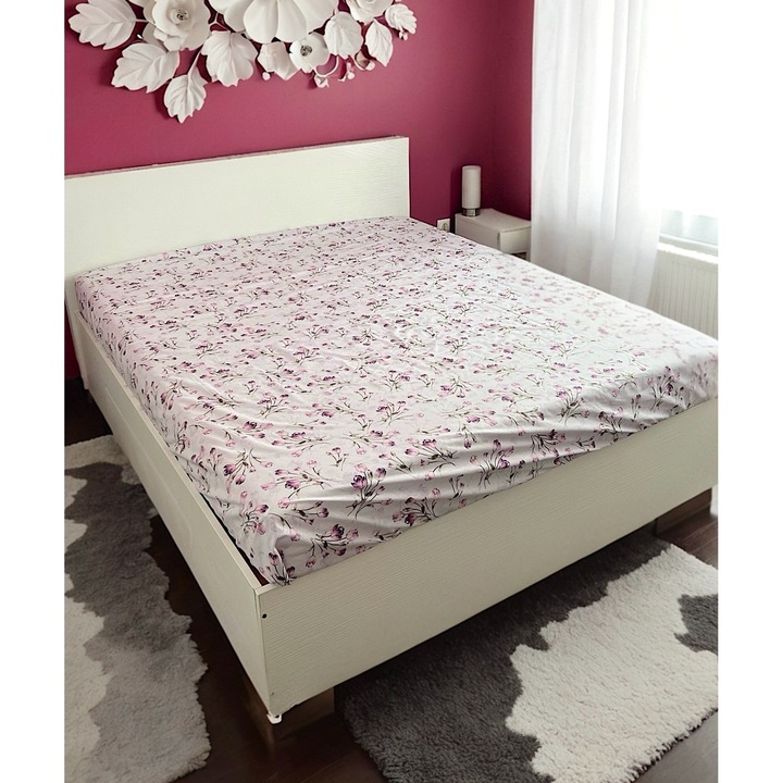 Cearceaf de pat dublu DENISA-DO 100%, bumbac satinat, roz floral, 220x240cm