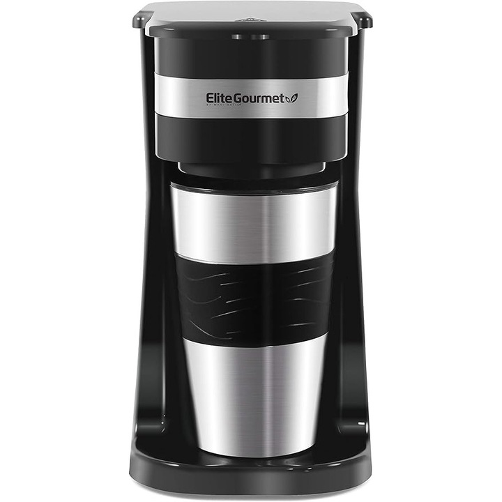 Cafetiera cu Filtru pentru o Singura Portie, Elite Gourmet EHC111A, 398 ml, Cana Termica Inox, Filtru Reutilizabil, Neagra