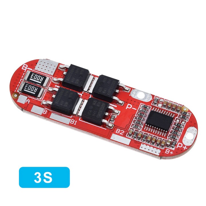 Li-ion akkumulátor töltő és védő modul, 3 cellás, BMS 3S, 20A, Piros