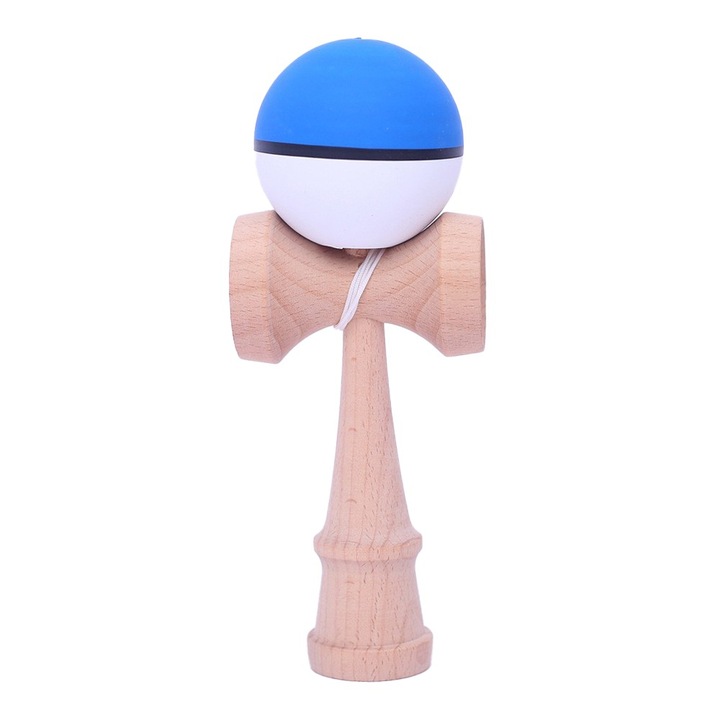 Professzionális interaktív kendama játék, Flippy, fa, 18 cm, ügyességi játék gyerekeknek és felnőtteknek, 9-es modell kétszínű kék-fehér