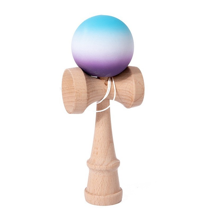 Professzionális Kendama interaktív játék, Flippy, Fa, 18 cm, Ügyességi játék gyerekeknek és felnőtteknek, 2. modell, színátmenetes kék fehér lila
