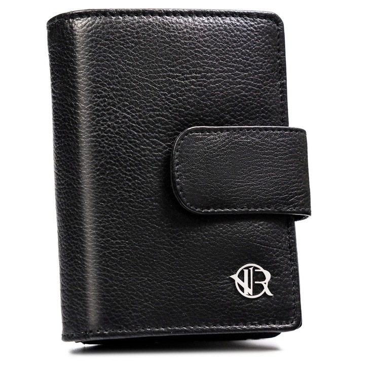 Portofel Dama, Rovicky, 10x19x4 cm, Piele Naturala, Numar Compartimente Pentru Monede 1, Numar Locuri Pentru Carduri 16, Tip Inchidere Exteriora Capse, Fermoar, Negru