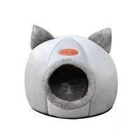 Patut caini si pisici in forma de iglu NEXTLY, cu urechi, perna detasabila, baza antialunecare, materiale pufoase - tesatura si bumbac PP, 30x35cm - M, gri