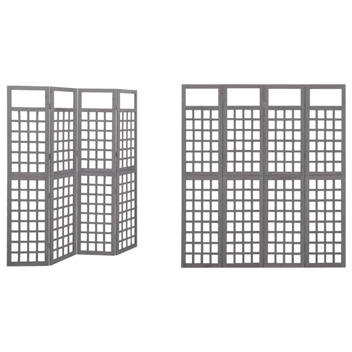 Separator camera cu 4 panouri, gri, 161x180 cm nuiele lemn brad