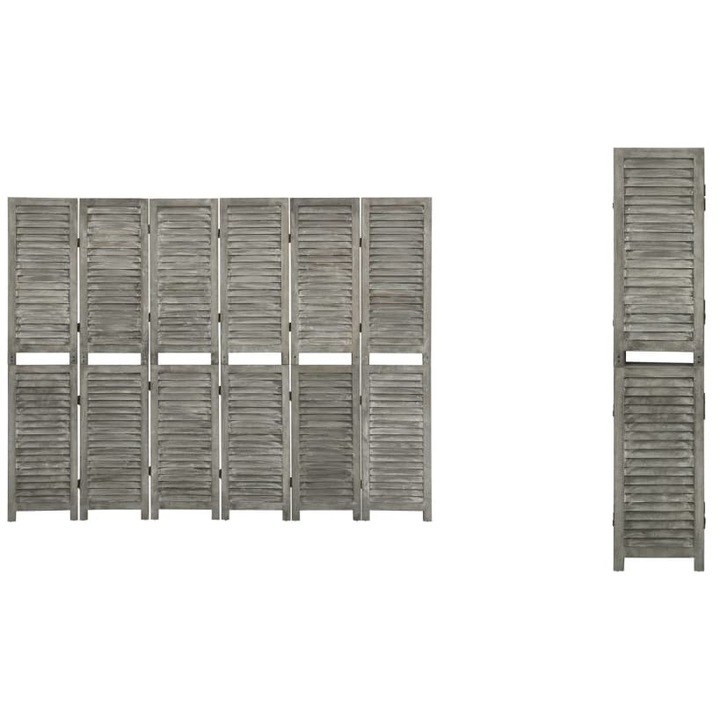 Separator camera cu 6 panouri, gri, 214x166 cm, lemn masiv