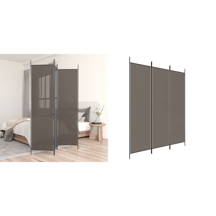 Paravan de camera cu 3 panouri, antracit, 150x200 cm, textil