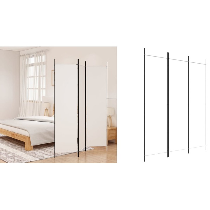 Paravan de camera cu 3 panouri, alb, 150x200 cm, textil