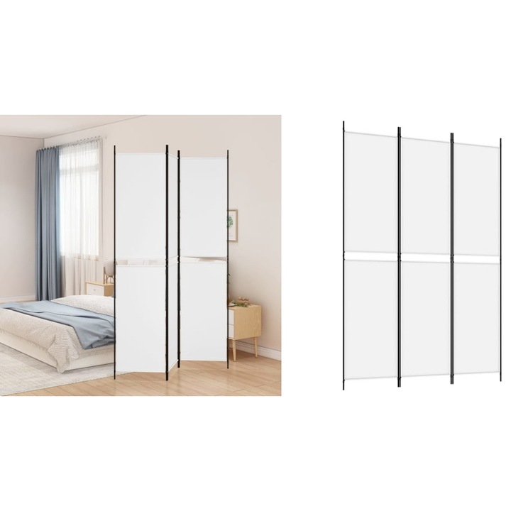 Paravan de camera cu 3 panouri, alb, 150x220 cm, textil