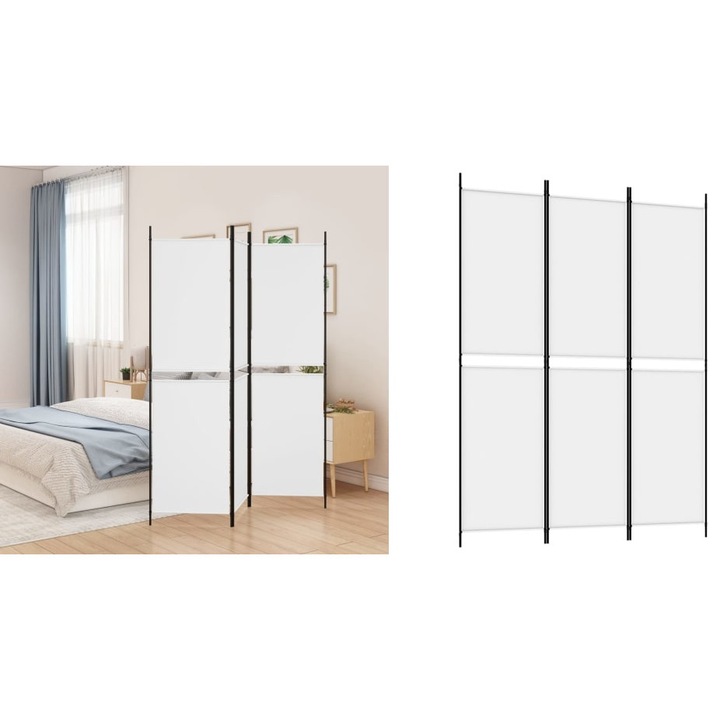 Paravan de camera cu 3 panouri, alb, 150x200 cm, textil