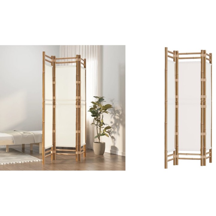 Separator de camera pliabil cu 3 panouri 120 cm bambus si panza
