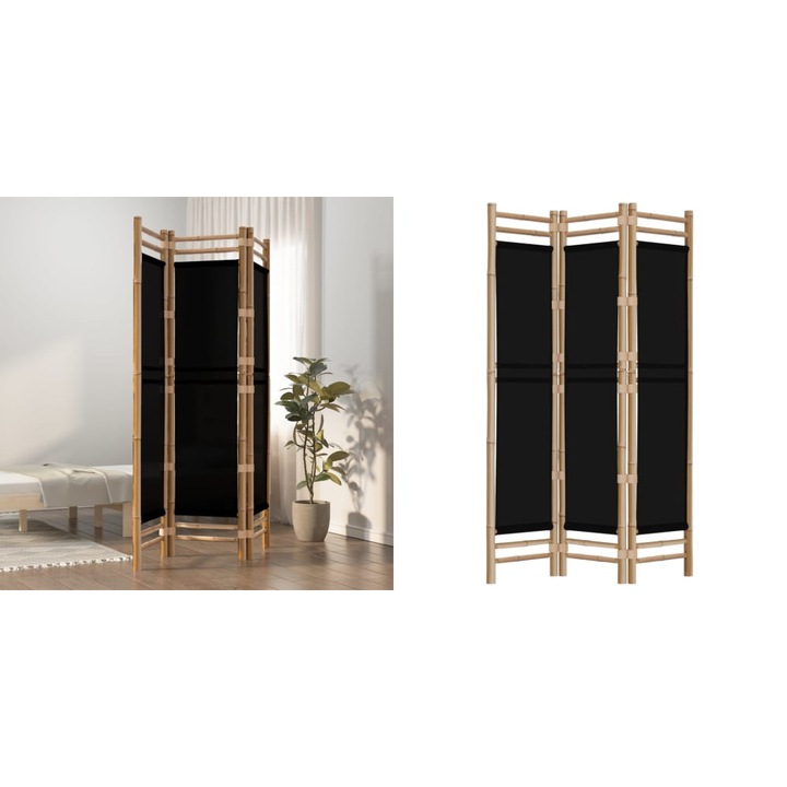 Separator de camera pliabil cu 3 panouri 120 cm bambus si panza